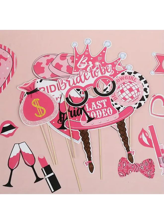 Western Cowgirl Last Rodeo Photo Booth Props Set Pink Bachelorette Wedding Party Decorations - Image 2